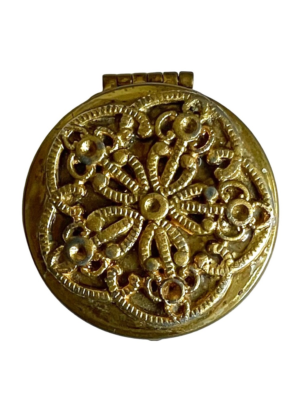 Vintage Antique Flapper Era Ornate Brass Rouge Compact